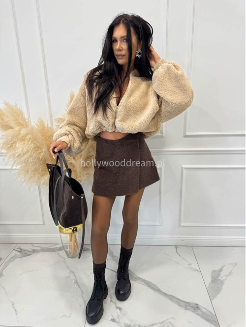 Beżowa bluza miś z dużymi kieszeniami o kroju bombki AGATA 183 - photo #6