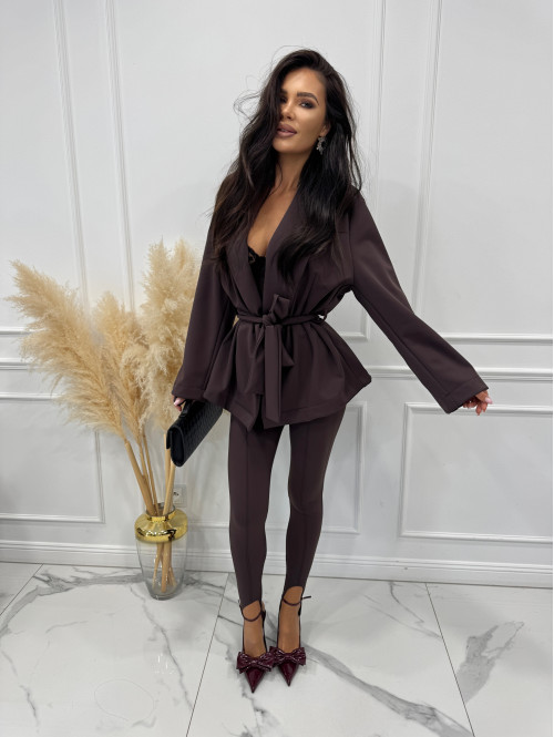 Czekoladowa marynarka bawełniana z wiązaniem HELGA 171