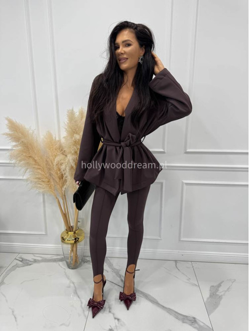 Czekoladowa marynarka bawełniana z wiązaniem HELGA 171 - photo #1