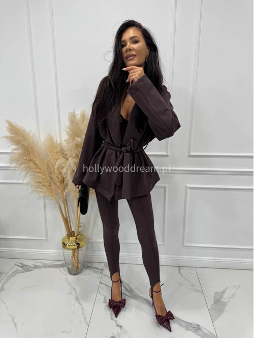 Czekoladowa marynarka bawełniana z wiązaniem HELGA 171 - photo #5