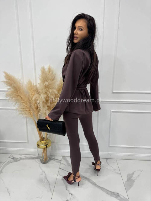 Czekoladowa marynarka bawełniana z wiązaniem HELGA 171 - photo #6