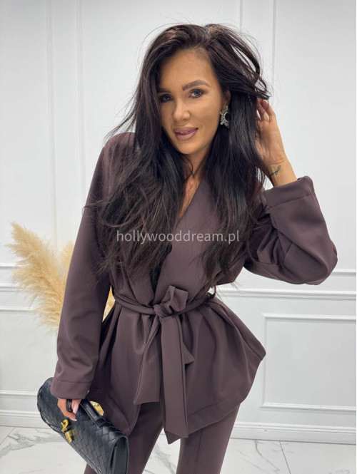 Czekoladowa marynarka bawełniana z wiązaniem HELGA 171 - photo #7