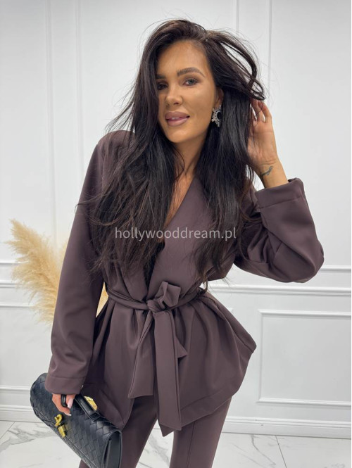 Czekoladowa marynarka bawełniana z wiązaniem HELGA 171 - photo #8