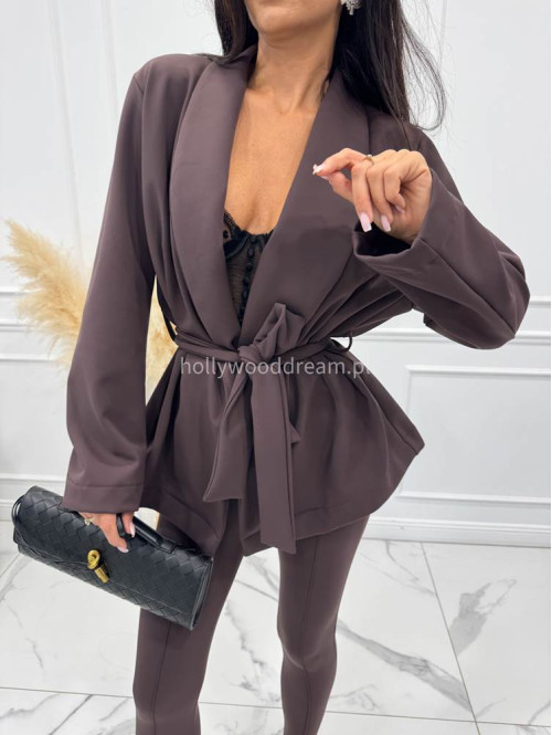 Czekoladowa marynarka bawełniana z wiązaniem HELGA 171 - photo #9