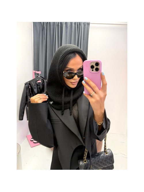 Czarny kaptur szydełkowy ze ściągaczami balaclava ZAVA 25 - photo #1