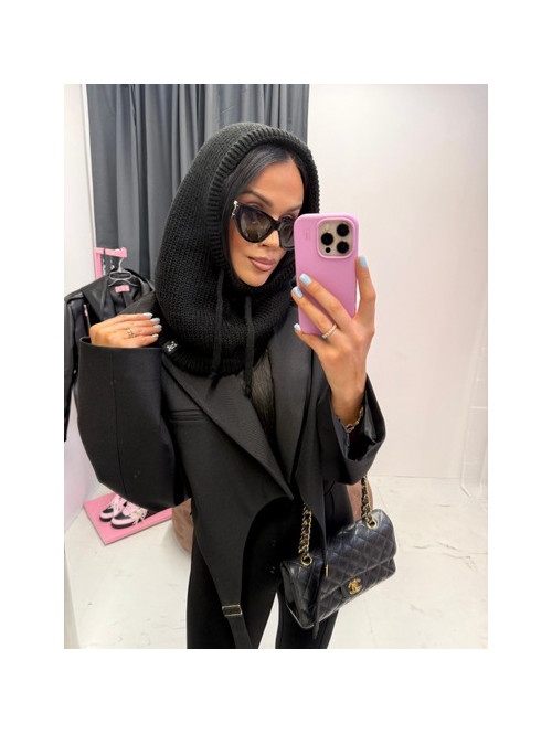 Czarny kaptur szydełkowy ze ściągaczami balaclava ZAVA 25