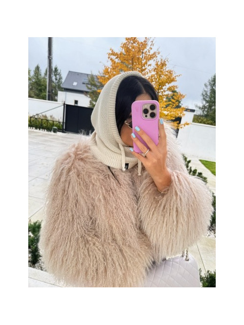 Kremowy kaptur szydełkowy ze ściągaczami balaclava ZAVA 25