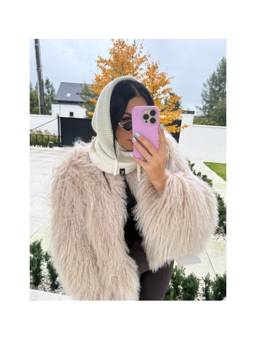 Kremowy kaptur szydełkowy ze ściągaczami balaclava ZAVA 25 - photo #1