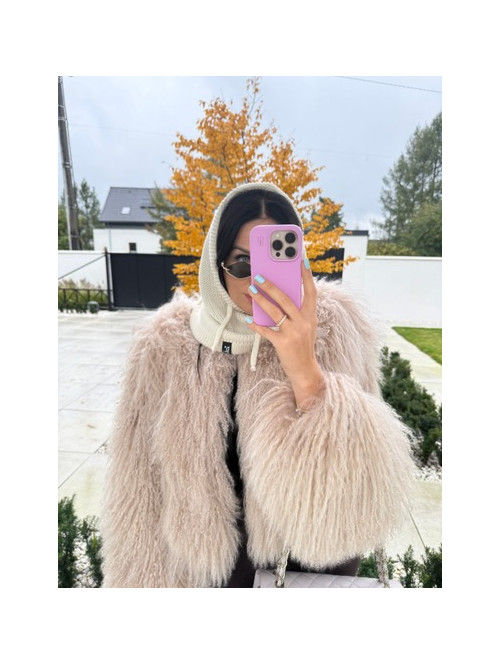 Kremowy kaptur szydełkowy ze ściągaczami balaclava ZAVA 25 - photo #2