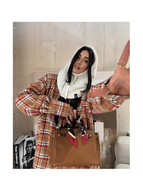 Kremowy kaptur szydełkowy ze ściągaczami balaclava ZAVA 25 - photo #4