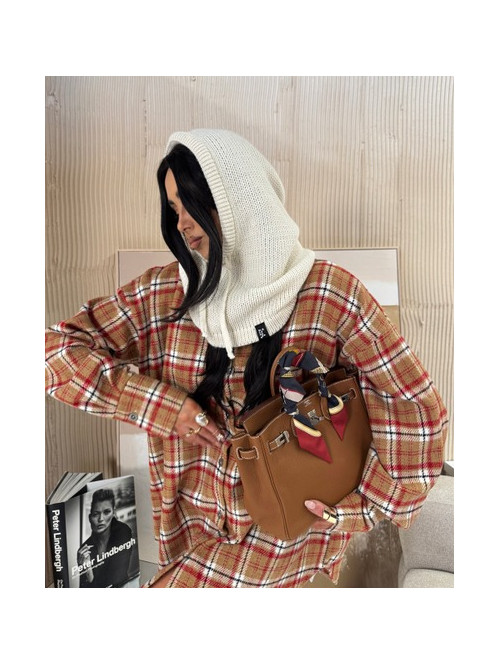 Kremowy kaptur szydełkowy ze ściągaczami balaclava ZAVA 25 - photo #5