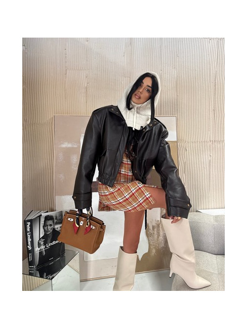 Kremowy kaptur szydełkowy ze ściągaczami balaclava ZAVA 25 - photo #6