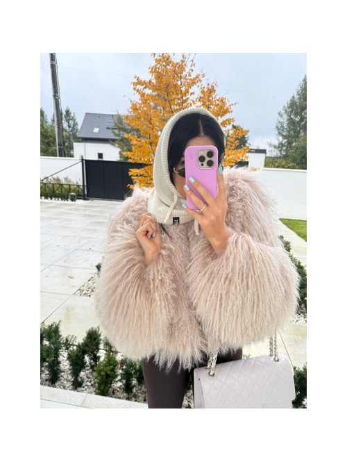 Kremowy kaptur szydełkowy ze ściągaczami balaclava ZAVA 25 - photo #3