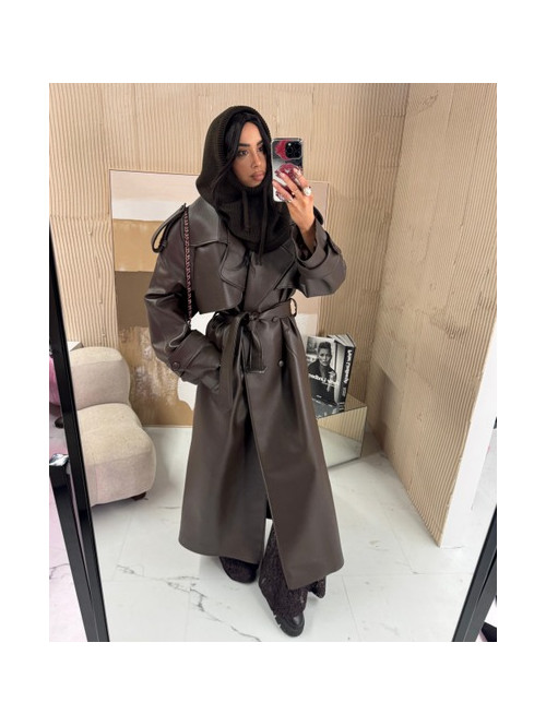 Czekoladowy kaptur szydełkowy ze ściągaczami balaclava ZAVA 25