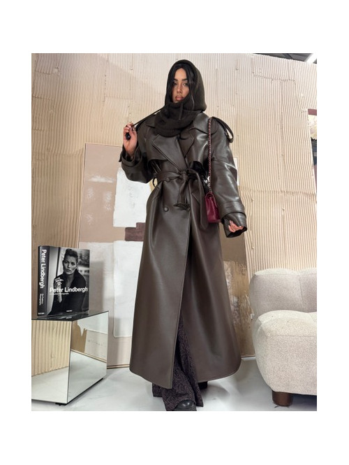 Czekoladowy kaptur szydełkowy ze ściągaczami balaclava ZAVA 25 - photo #1