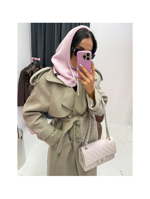 Pudrowo różowy kaptur szydełkowy ze ściągaczami balaclava ZAVA 25