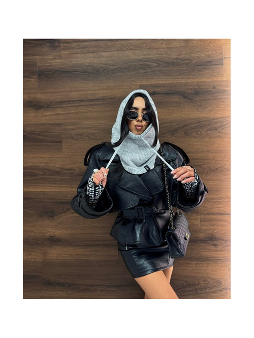 Szary kaptur szydełkowy ze ściągaczami balaclava ZAVA 25 - photo #1