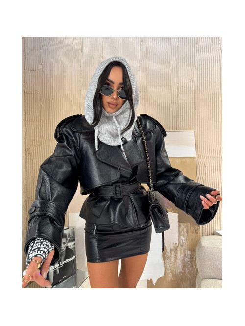 Szary kaptur szydełkowy ze ściągaczami balaclava ZAVA 25 - photo #2