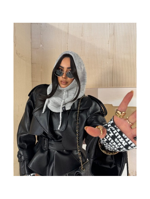 Szary kaptur szydełkowy ze ściągaczami balaclava ZAVA 25 - photo #4