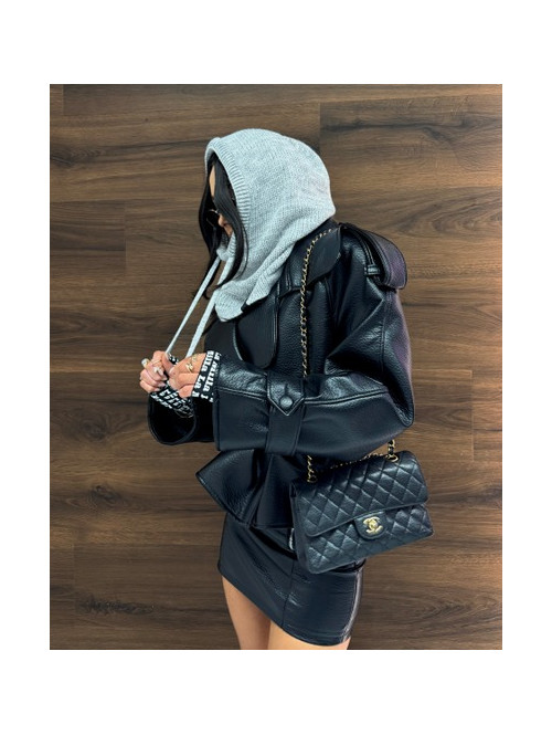 Szary kaptur szydełkowy ze ściągaczami balaclava ZAVA 25