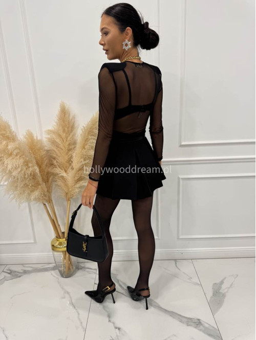 Czarne spódnico spodenki mini z zakładkami LARA 25 - photo #4