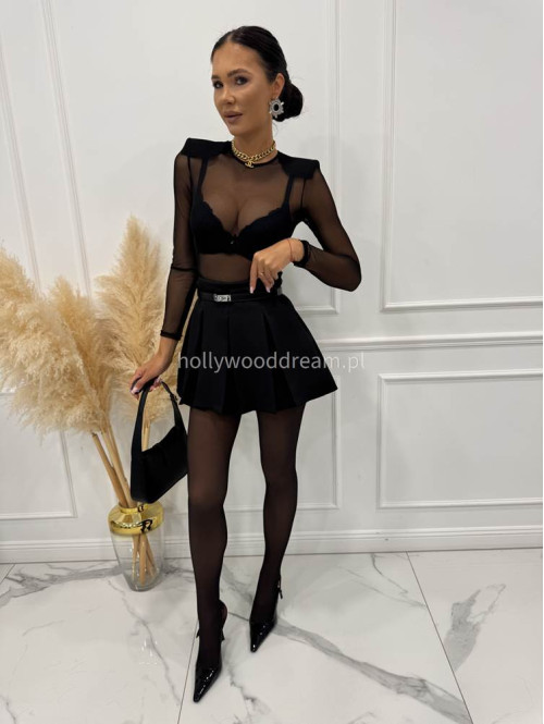 Czarne spódnico spodenki mini z zakładkami LARA 25 - photo #3