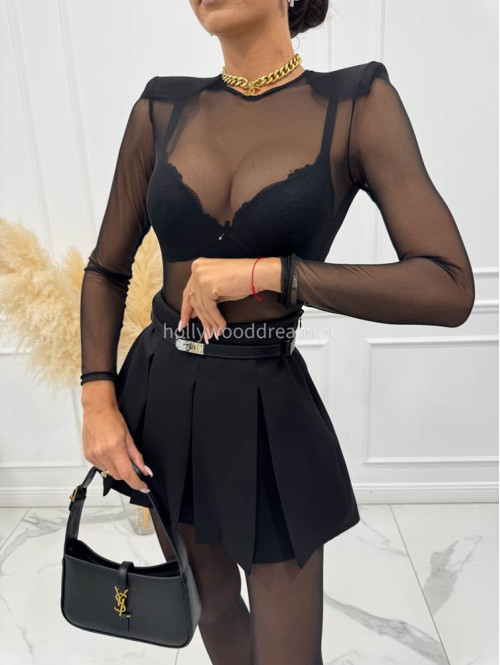 Czarne spódnico spodenki mini z zakładkami LARA 25 - photo #9