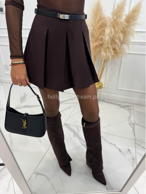 Czekoladowe spódnico spodenki mini z zakładkami LARA 25 - photo #17