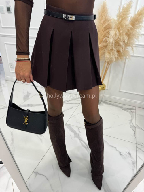 Czekoladowe spódnico spodenki mini z zakładkami LARA 25 - photo #18