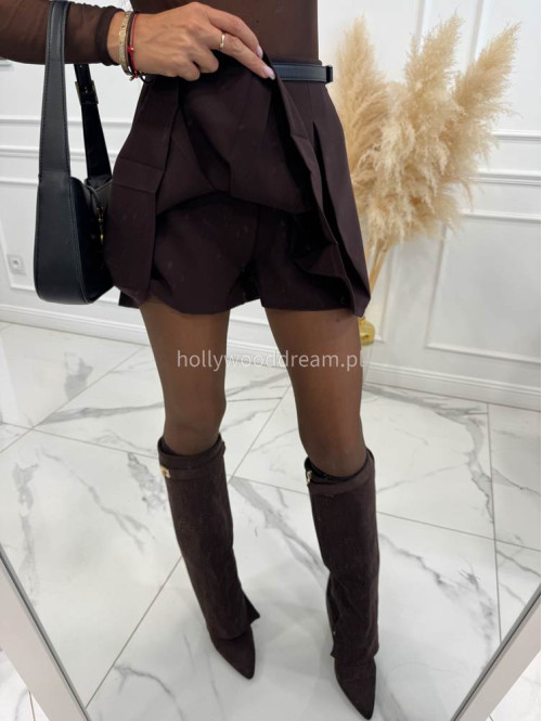 Czekoladowe spódnico spodenki mini z zakładkami LARA 25 - photo #19