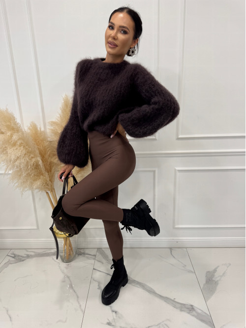 Czekoladowe legginsy prążkowane z wysoką gumą ARTES 09 - photo #0