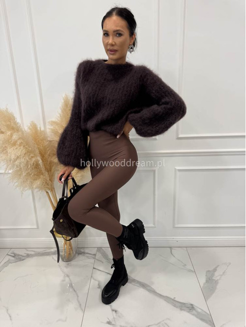 Czekoladowe legginsy prążkowane z wysoką gumą ARTES 09 - photo #2