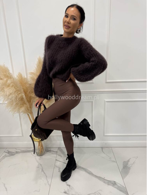 Czekoladowe legginsy prążkowane z wysoką gumą ARTES 09 - photo #3