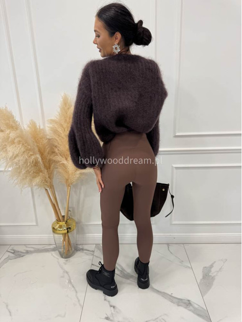 Czekoladowe legginsy prążkowane z wysoką gumą ARTES 09 - photo #4