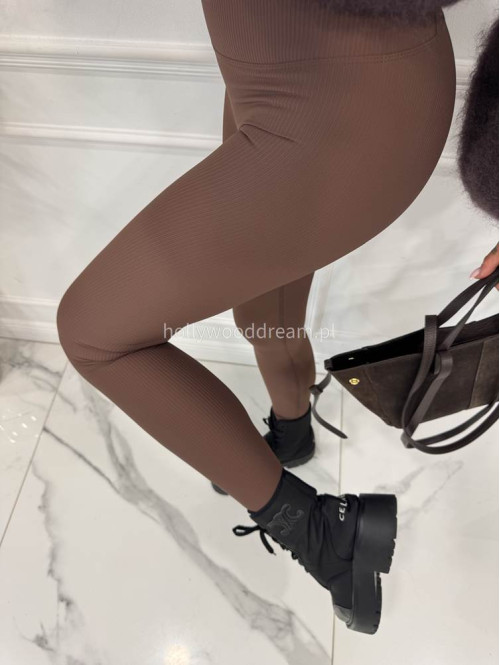 Czekoladowe legginsy prążkowane z wysoką gumą ARTES 09 - photo #9