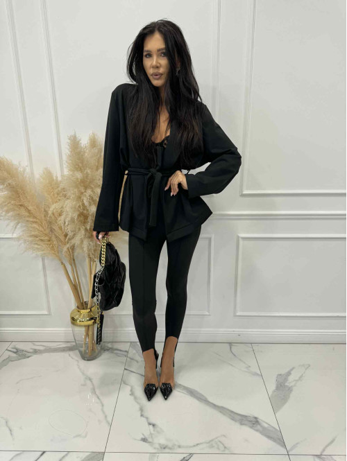 Czarne legginsy bawełniane z zapiętką i przeszyciami MIRON 171 - photo #7