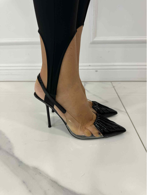 Czarne legginsy bawełniane z zapiętką i przeszyciami MIRON 171 - photo #4