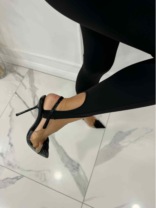 Czarne legginsy bawełniane z zapiętką i przeszyciami MIRON 171 - photo #5