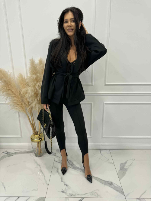 Czarne legginsy bawełniane z zapiętką i przeszyciami MIRON 171 - photo #10