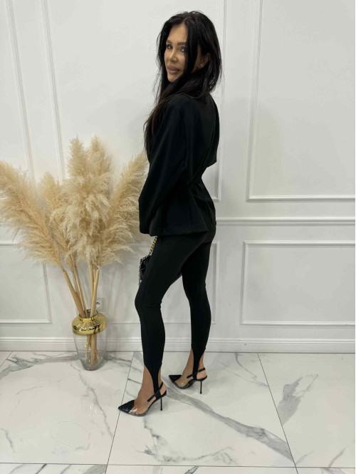 Czarne legginsy bawełniane z zapiętką i przeszyciami MIRON 171 - photo #11