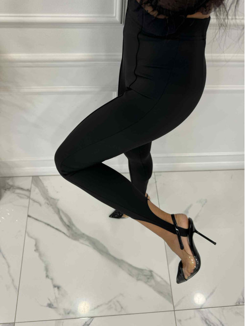 Czarne legginsy bawełniane z zapiętką i przeszyciami MIRON 171 - photo #6