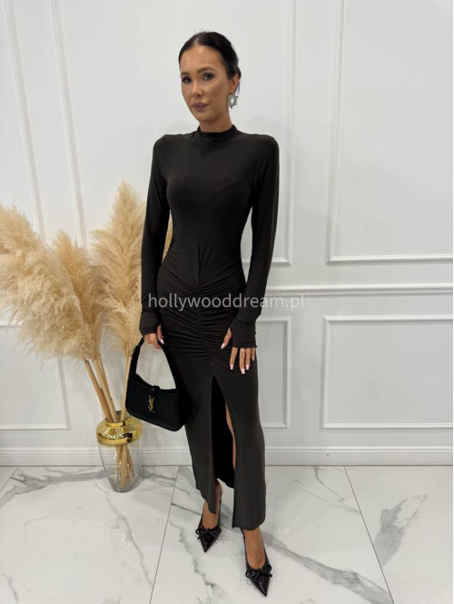 Czekoladowa sukienka maxi dopasowana Euphoria 173 - photo #3