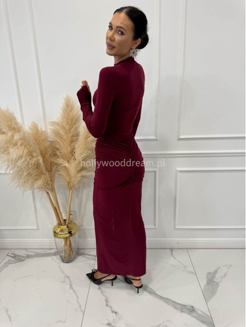 Bordowa sukienka maxi dopasowana Euphoria 173 - photo #4