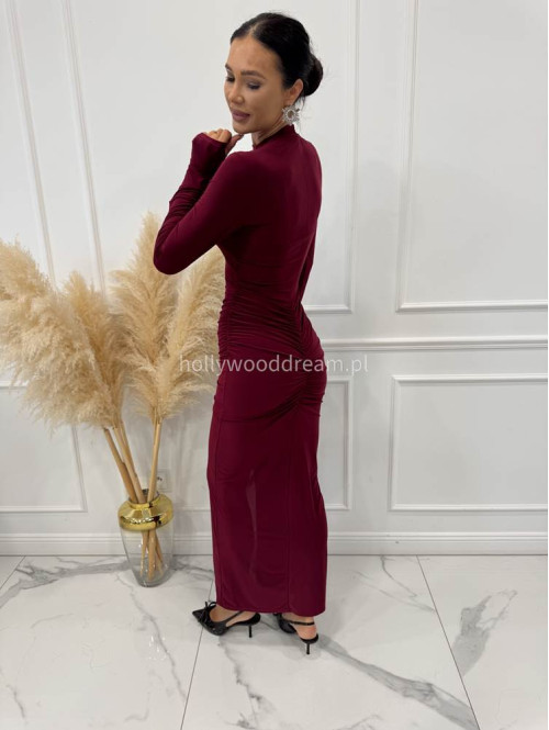 Bordowa sukienka maxi dopasowana Euphoria 173 - photo #5