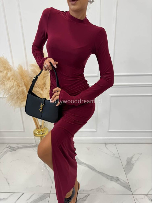 Bordowa sukienka maxi dopasowana Euphoria 173 - photo #7