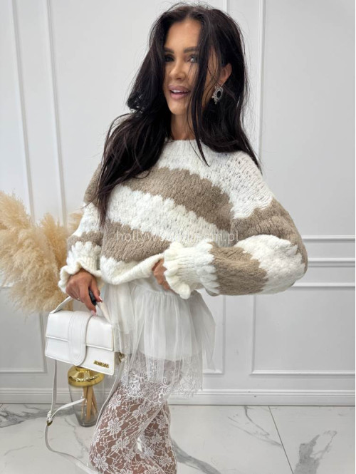 Biała halka z wiskozą wykończona tiulem i koronką HIARA 94 - photo #8