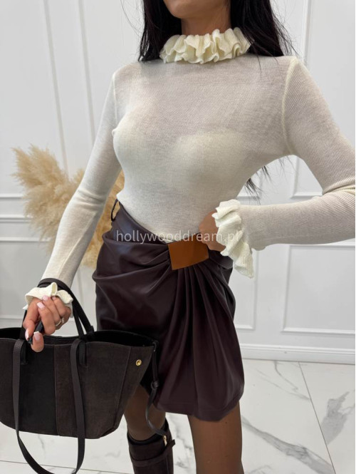 Bordowa spódnica mini z ekoskóry z marszczeniem ZABIA 94