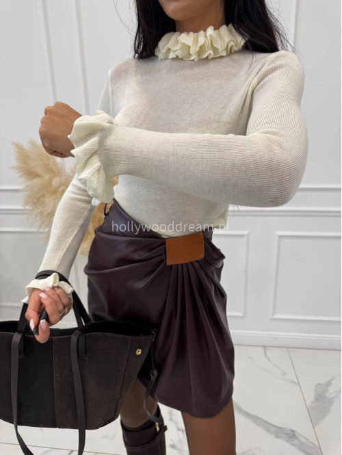 Bordowa spódnica mini z ekoskóry z marszczeniem ZABIA 94 - photo #2