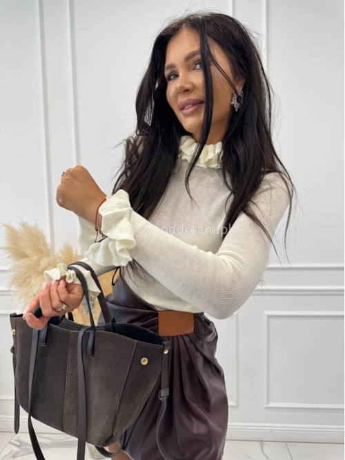 Bordowa spódnica mini z ekoskóry z marszczeniem ZABIA 94 - photo #4