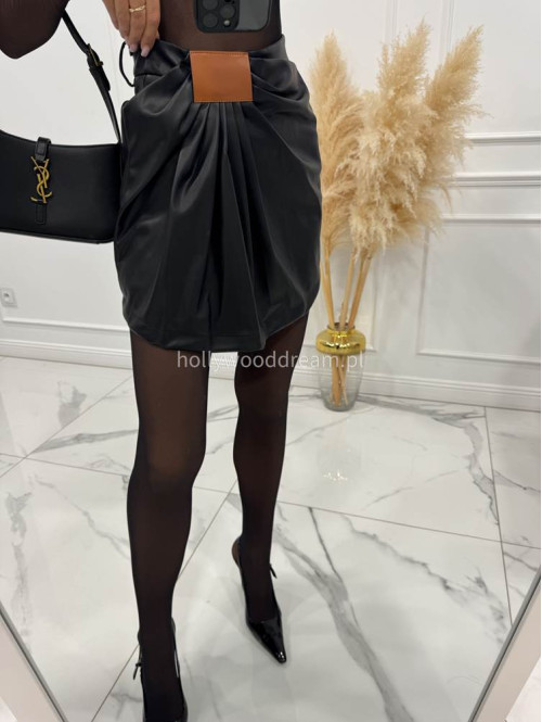 Czarna spódnica mini z ekoskóry z marszczeniem ZABIA 94 - photo #13